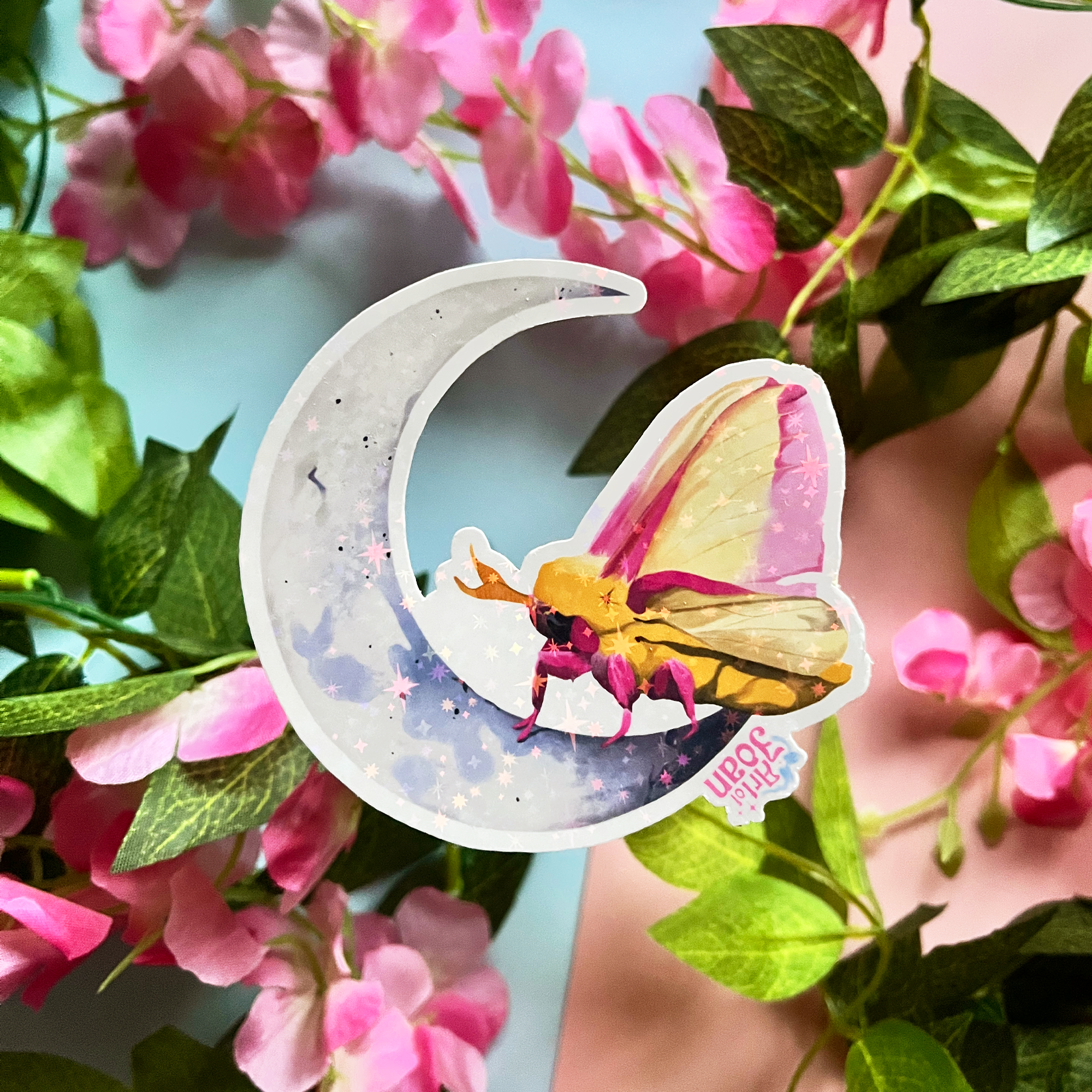 Moth on the Moon Holographic Sticker