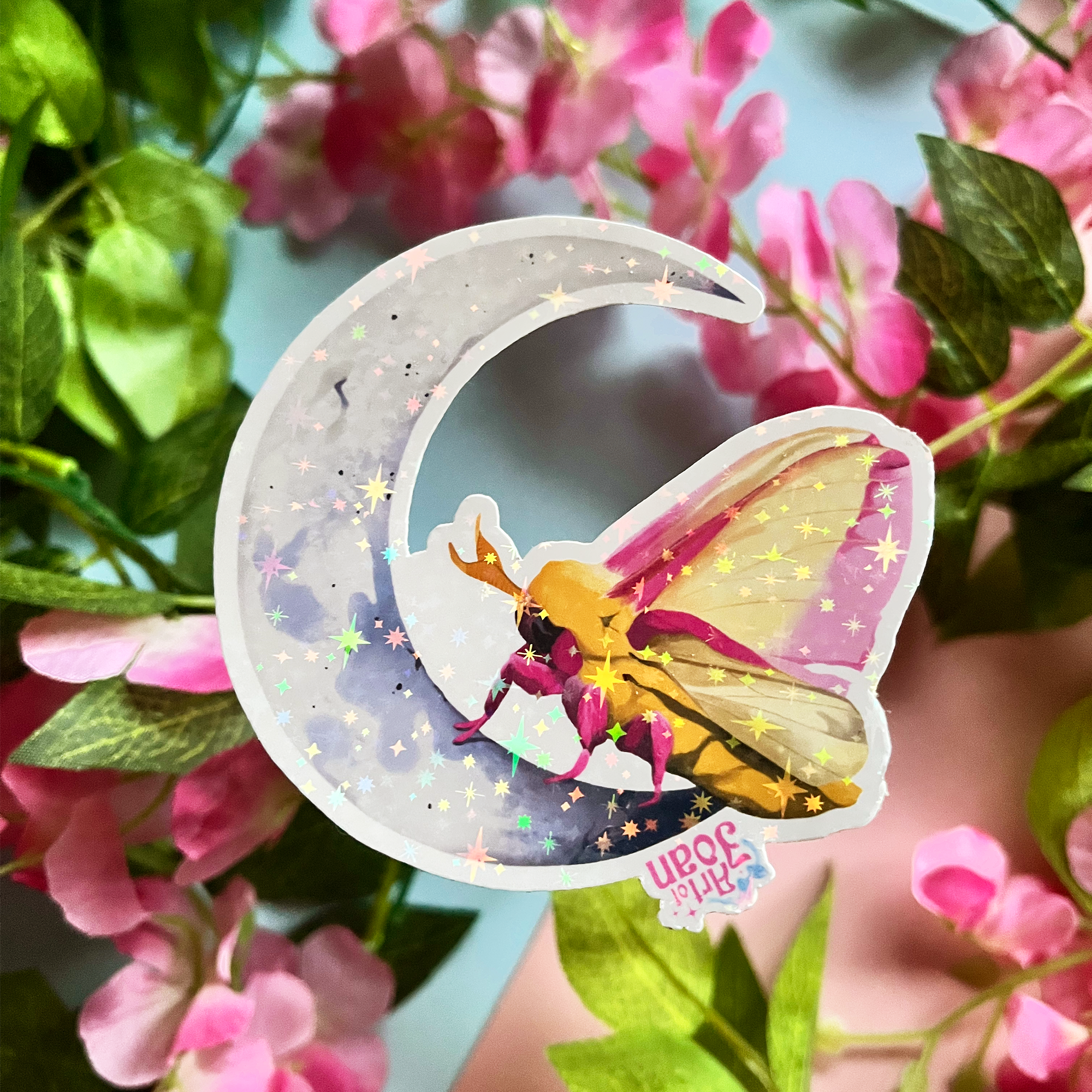 Moth on the Moon Holographic Sticker