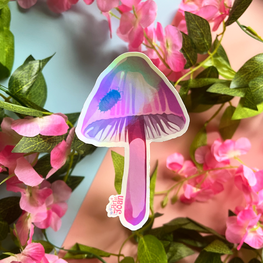 Purple Mushroom Holographic Sticker