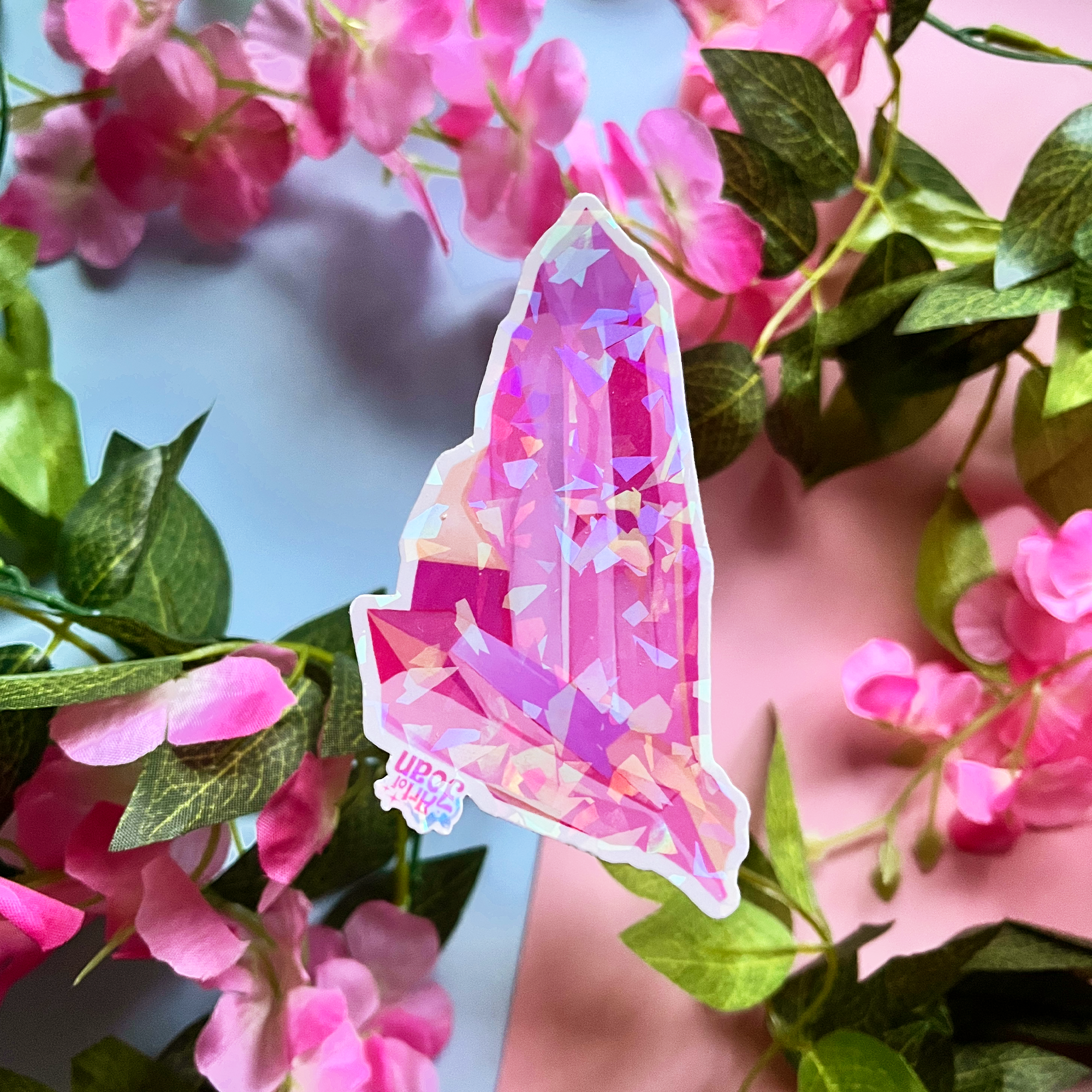 Rose Quartz Crystal Holographic Sticker