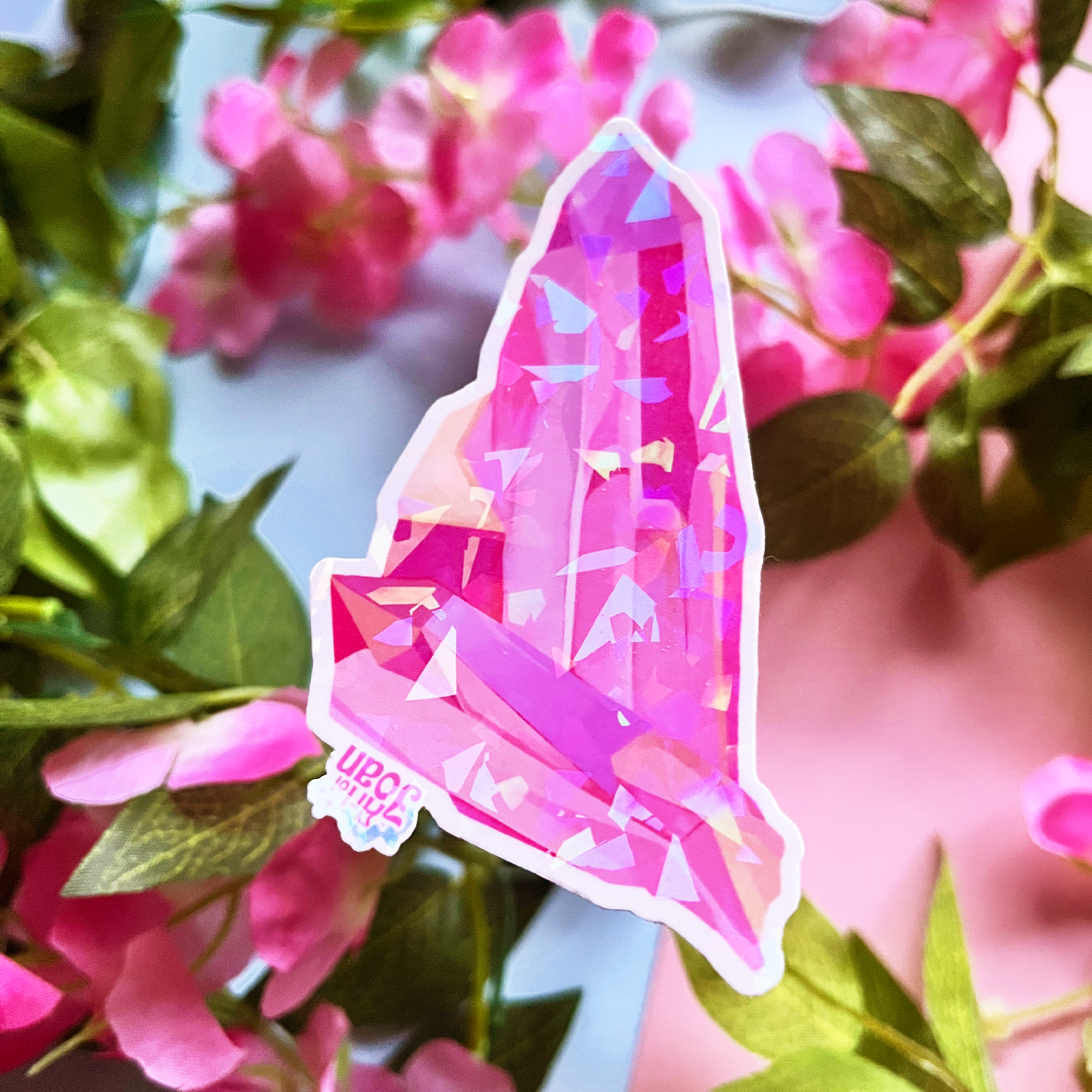 Rose Quartz Crystal Holographic Sticker