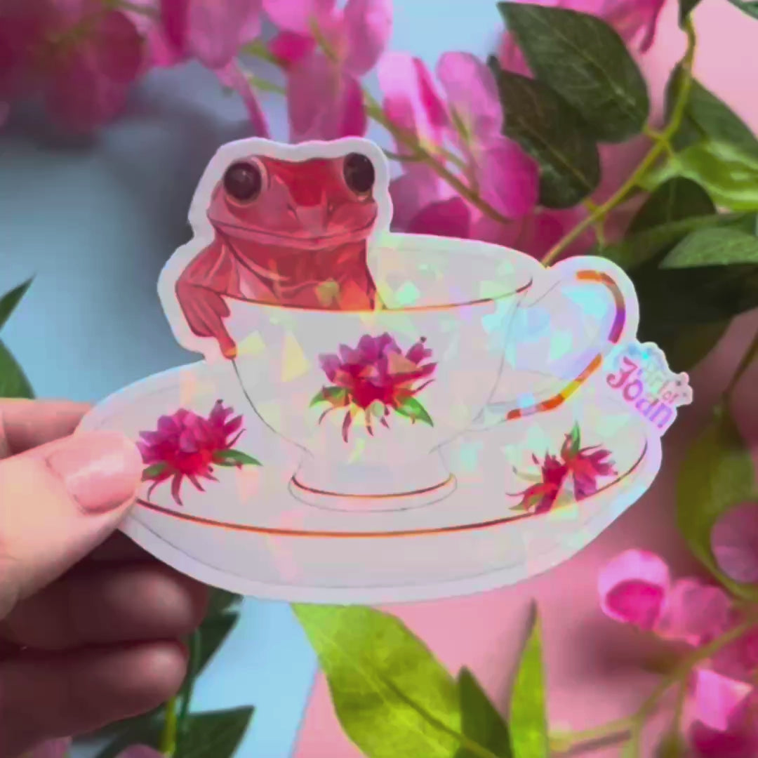 Frog in Teacup Holographic Sticker