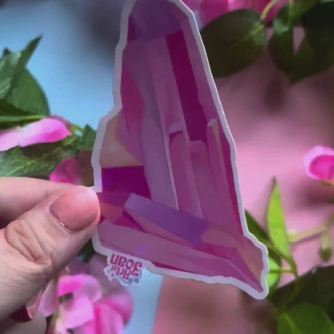 Rose Quartz Crystal Holographic Sticker