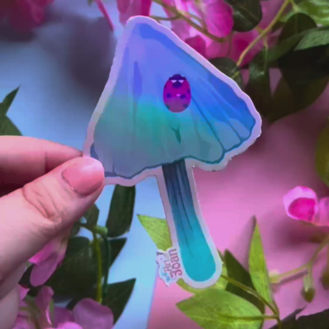 Blue Mushroom Holographic Sticker