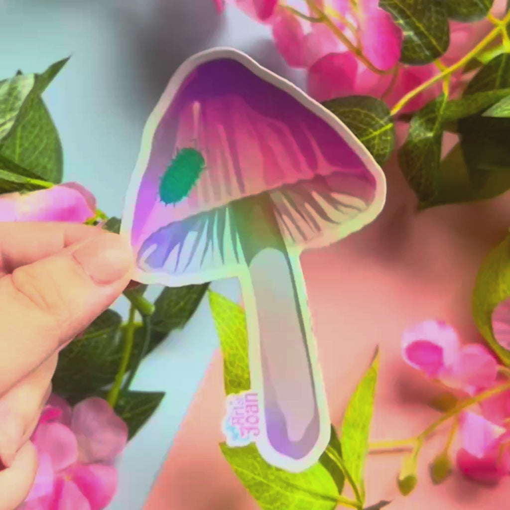 Purple Mushroom Holographic Sticker